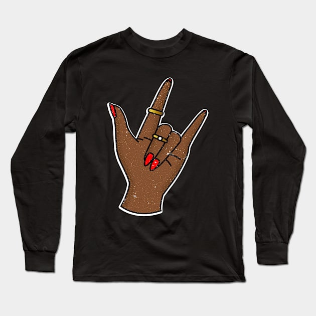 Rock And Roll Hand Sign  - Rock n Roll Party - Black Power Long Sleeve T-Shirt by Abstract Designs